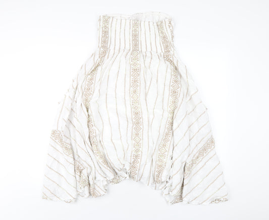 Monsoon Womens White Geometric Cotton A-Line Size 10 Square Neck Pullover