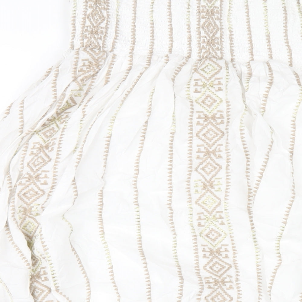 Monsoon Womens White Geometric Cotton A-Line Size 10 Square Neck Pullover