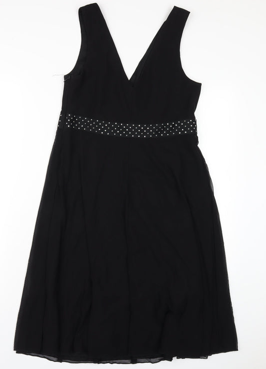 NEXT Womens Black Nylon Tank Dress Size 12 V-Neck Zip