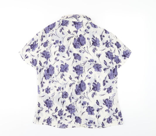 Bonmarché Womens White Floral Polyester Basic Button-Up Size 12 Collared
