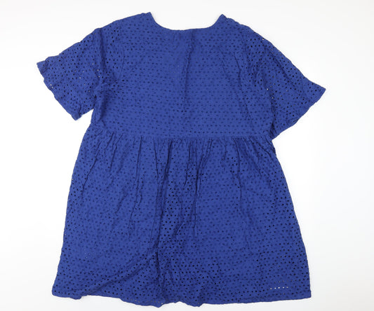 Boohoo Womens Blue Cotton Trapeze & Swing Size 18 V-Neck Pullover
