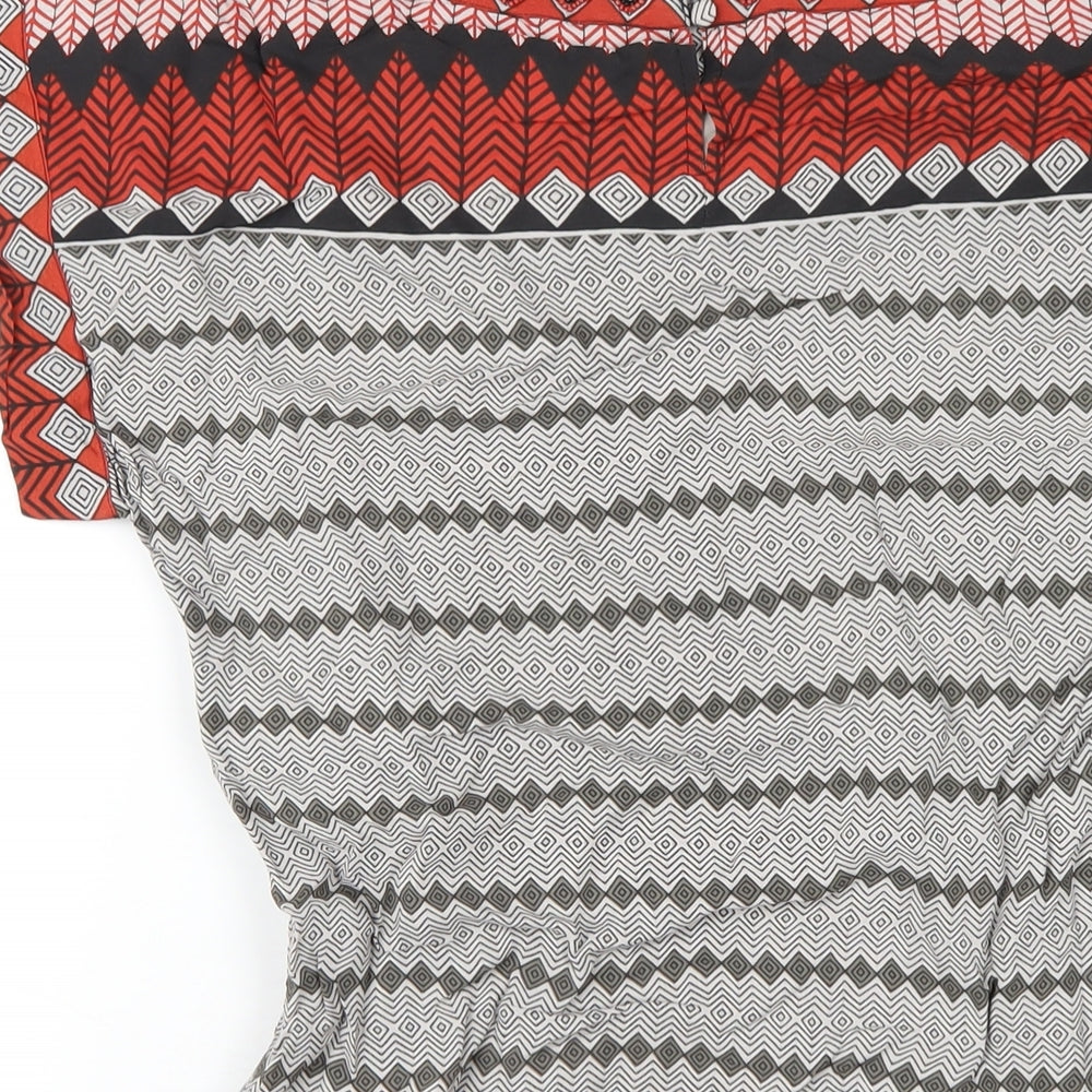 Monsoon Womens Multicoloured Geometric Viscose A-Line Size 10 Round Neck Zip - Beaded Neckline