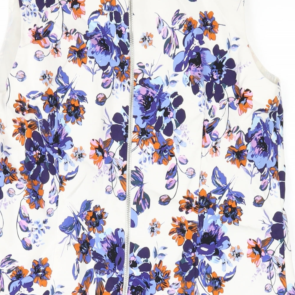 New Look Womens Multicoloured Floral Cotton A-Line Size 14 Round Neck Zip