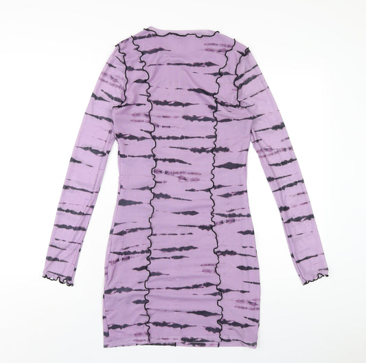 H&M Womens Purple Geometric Polyester Bodycon Size M Round Neck Pullover