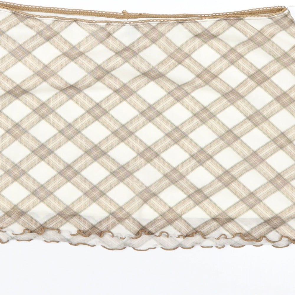 H&M Womens Beige Plaid Polyester Mini Skirt Size S