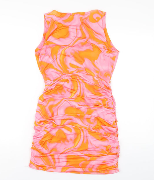 QED London Womens Pink Geometric Polyester Bodycon Size 12 V-Neck Pullover