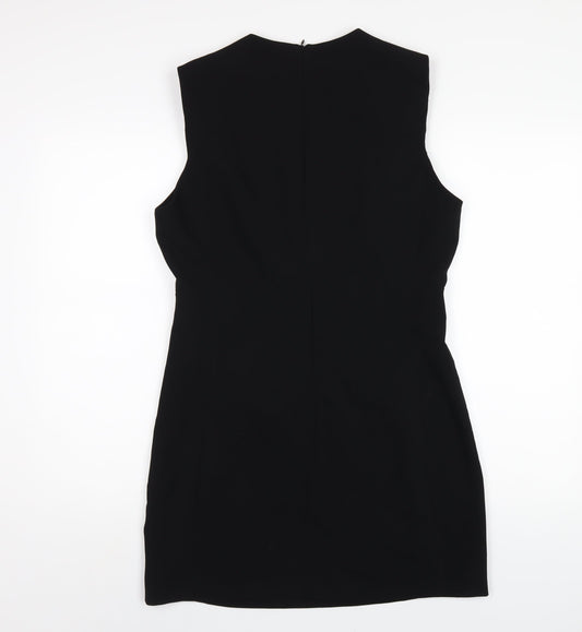 Zara Womens Black Polyester Pencil Dress Size L Round Neck Zip