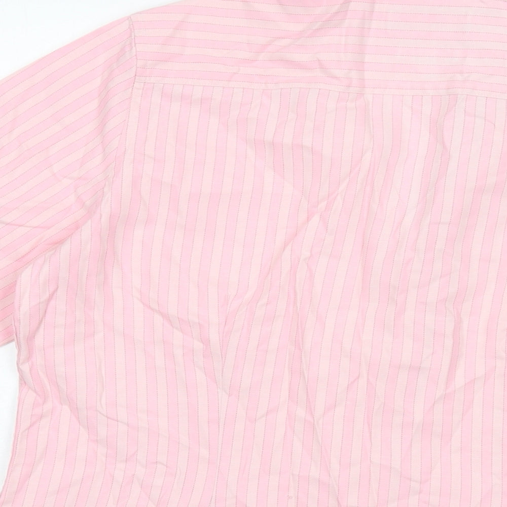 Brook Taverner Womens Pink Striped Polyester Basic Button-Up Size 16 Collared