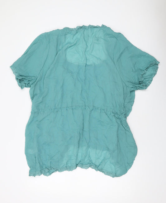 Evans Womens Green Polyester Basic Blouse Size 24 Round Neck