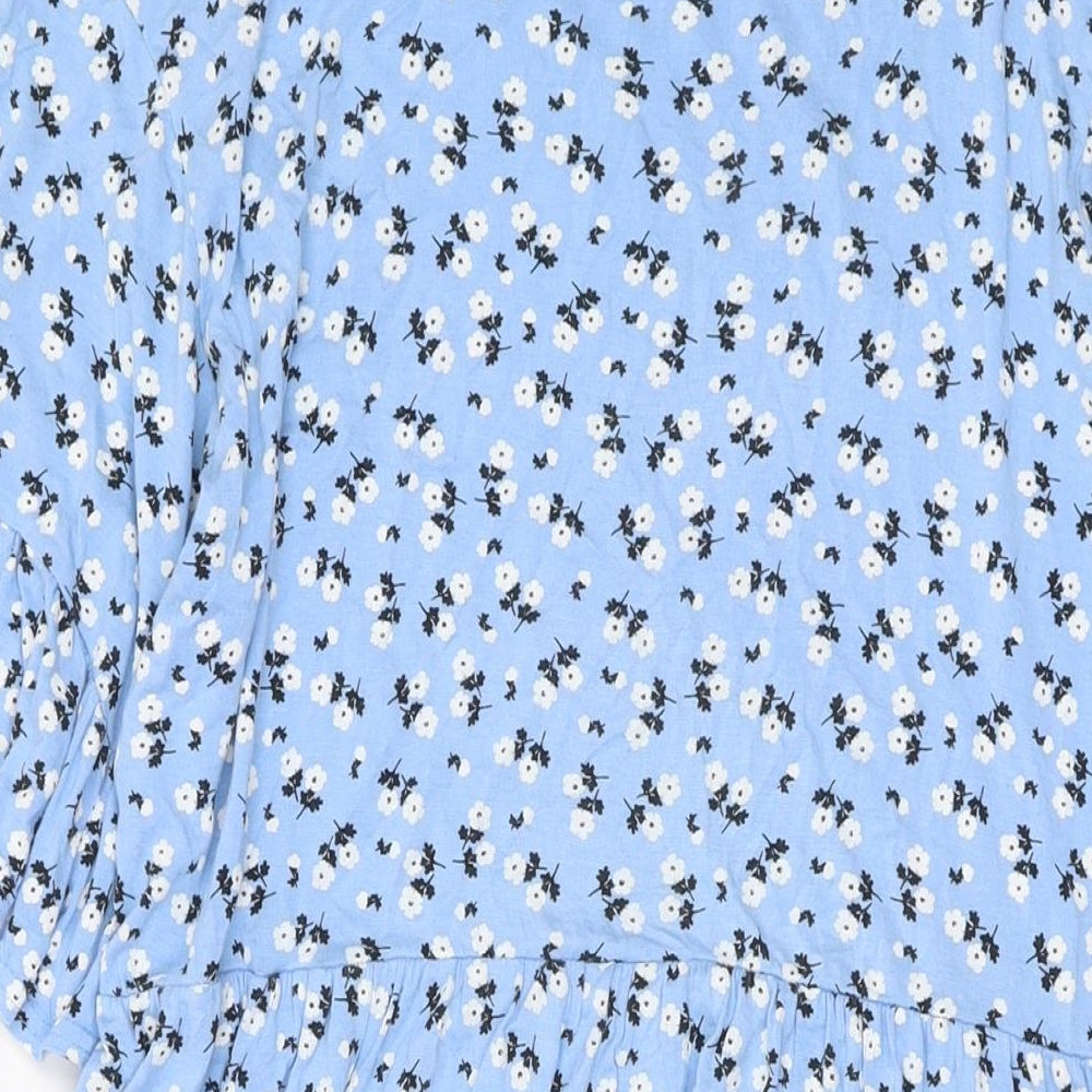 Boohoo Womens Blue Floral Viscose A-Line Size 14 Round Neck Pullover