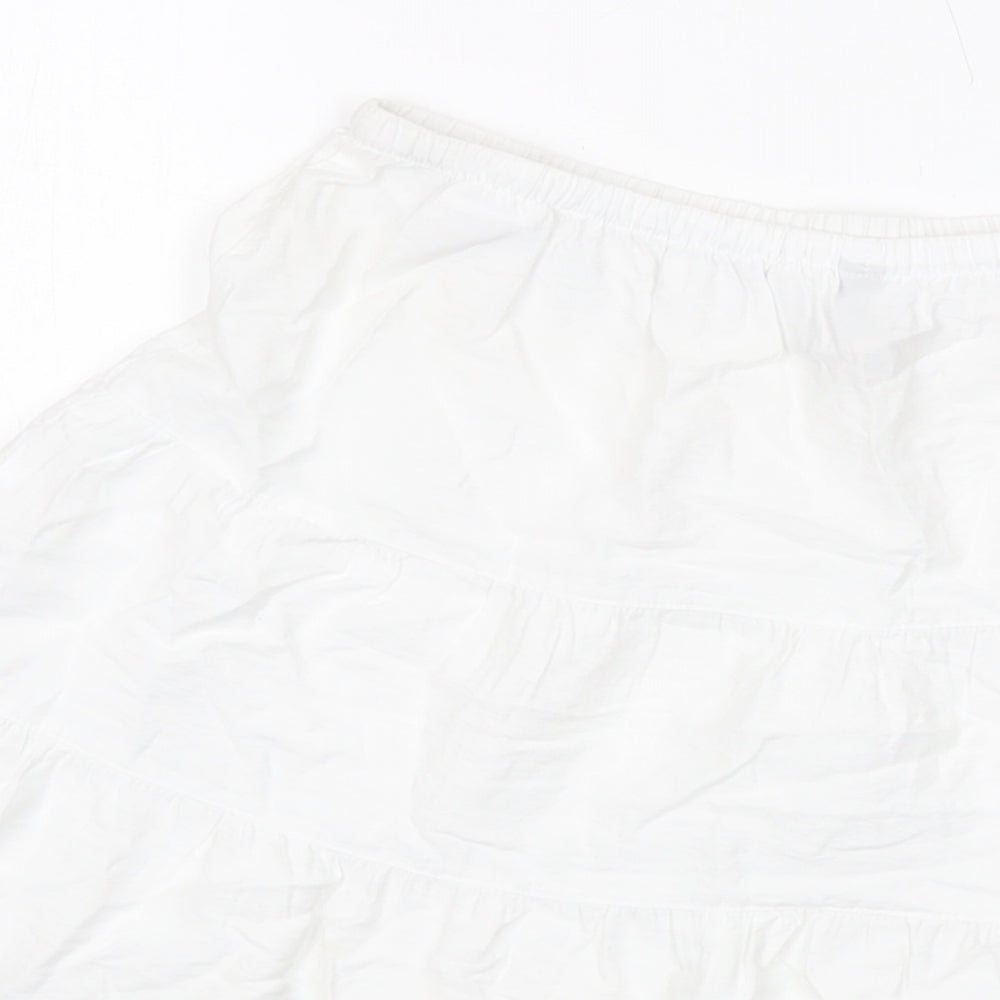 H&M Womens White Viscose Skater Skirt Size XS Drawstring