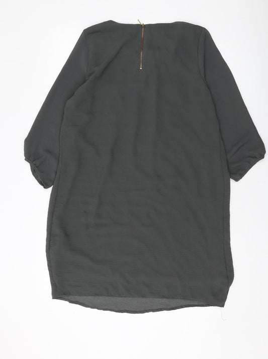 H&M Womens Green Polyester Shift Size 12 Round Neck Zip