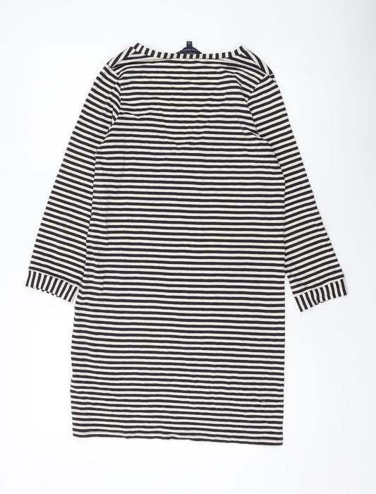 French Connection Womens Blue Striped Lyocell Bodycon Size 12 Scoop Neck Pullover