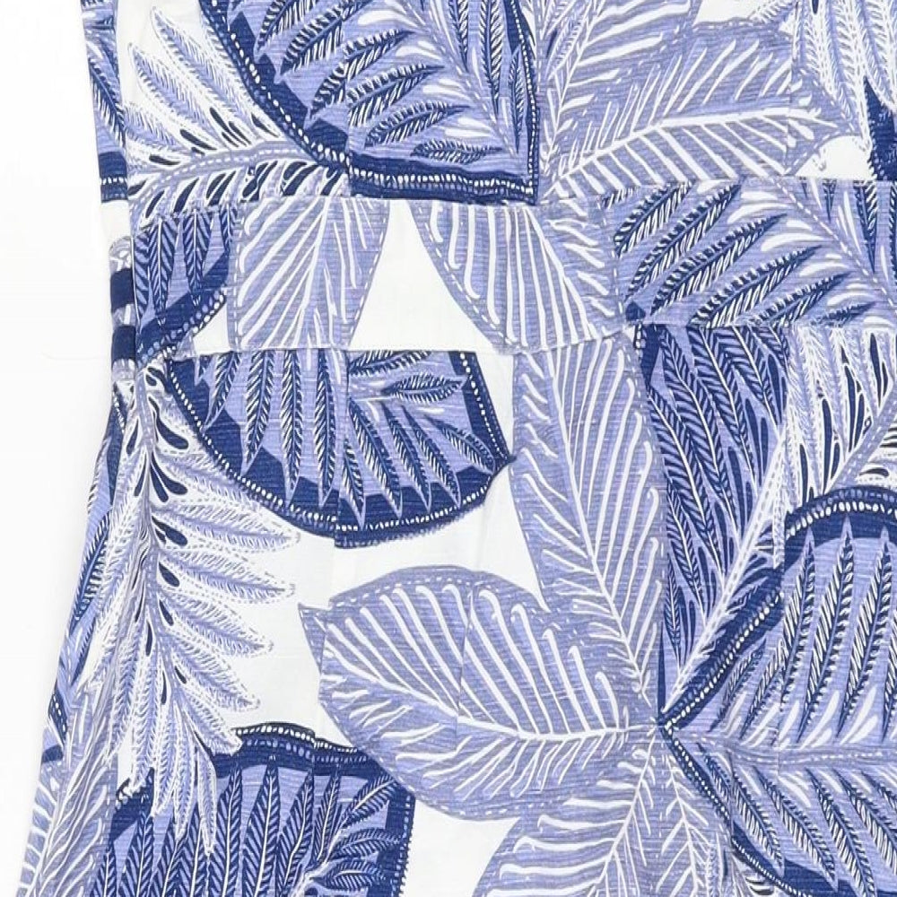 Debenhams Womens Blue Floral Viscose Sheath Size 14 Round Neck Zip