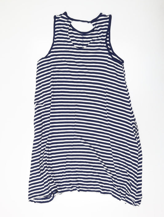 NEXT Womens Blue Striped Viscose A-Line Size L Round Neck Pullover