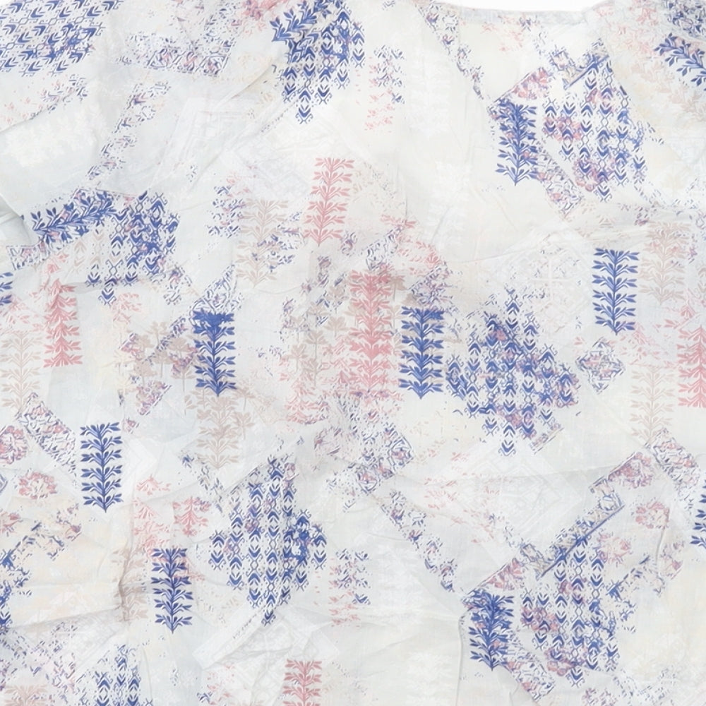 Indigo Womens Grey Geometric Cotton Basic T-Shirt Size 12 Round Neck