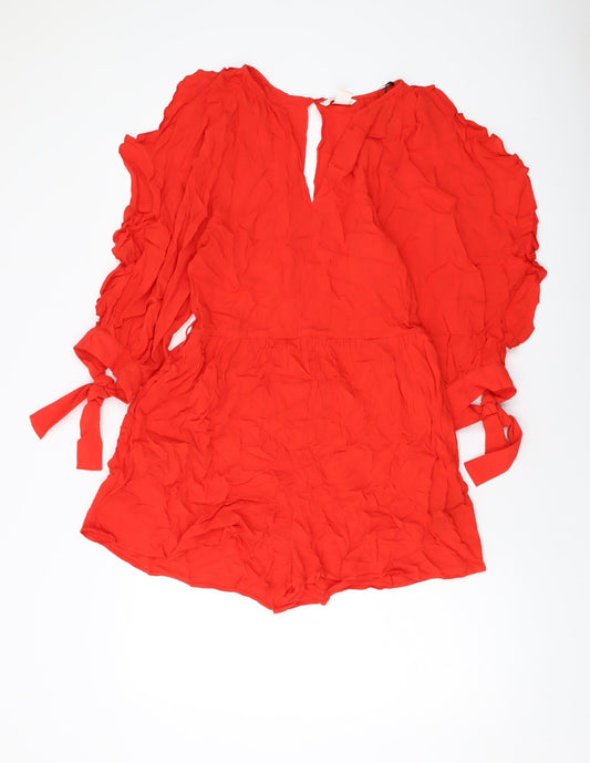 Womens UK Size 8 H&M One-Piece Red Playsuit