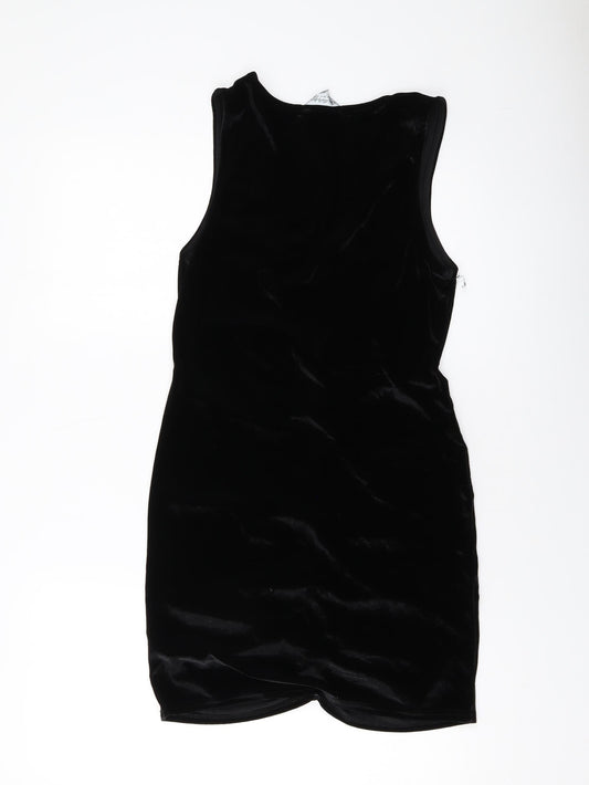 Miss Selfridge Womens Black Polyester Mini Size 14 V-Neck Pullover