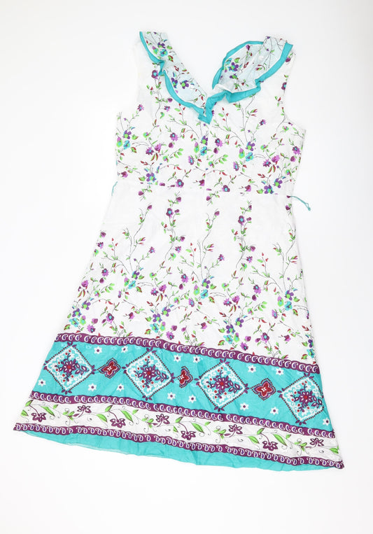 Klass Womens Multicoloured Geometric Polyester A-Line Size 12 V-Neck Zip