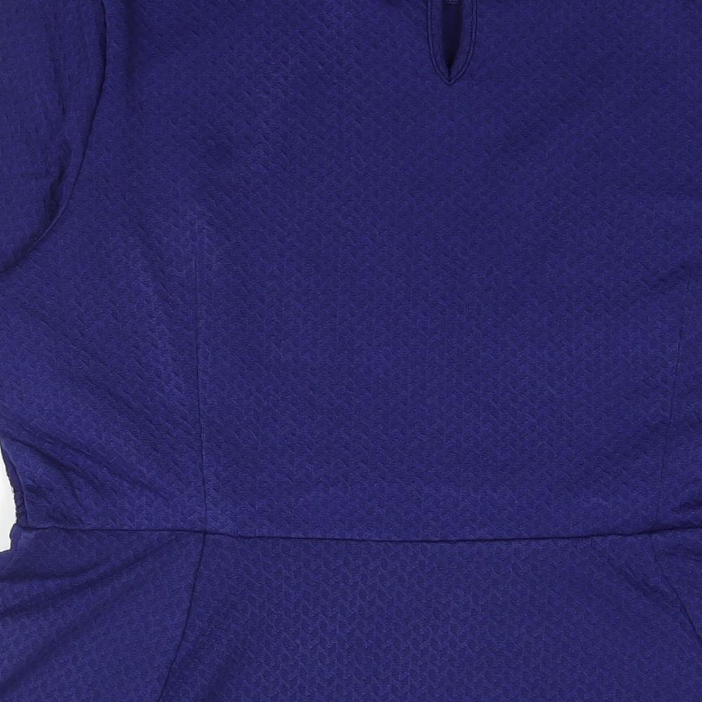 Dorothy Perkins Womens Blue Polyester Fit & Flare Size 14 Round Neck Button - Lace Detail