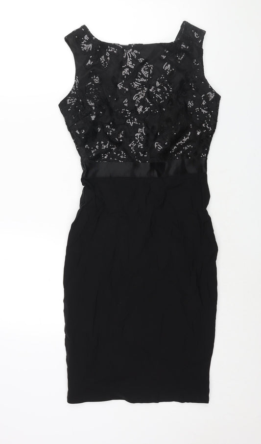 GODDIVA Womens Black Polyester Pencil Dress Size 8 Boat Neck Zip - Sequin Bodice