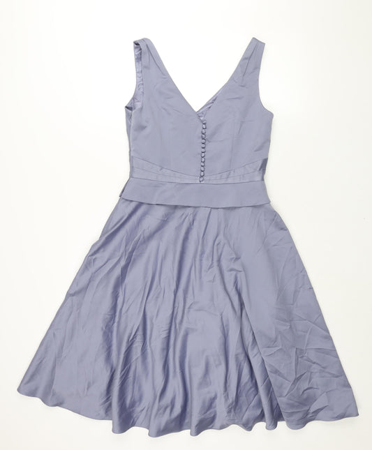 Monsoon Womens Purple Polyester Fit & Flare Size 10 V-Neck Zip - Button Detail