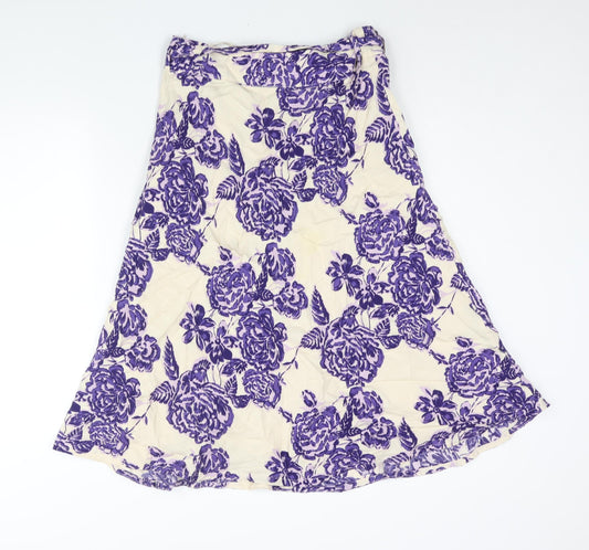 Alex & Co. Womens Purple Floral Viscose A-Line Skirt Size 10 Zip - Belted