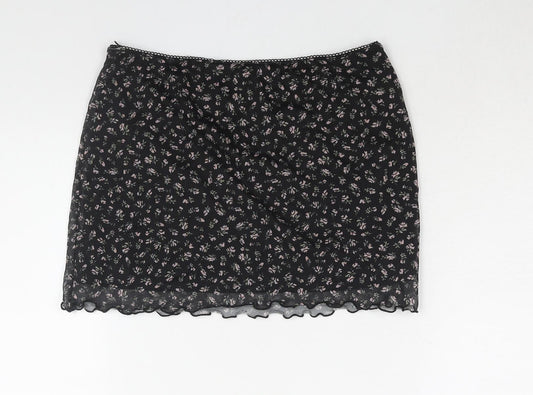 Divided by H&M Womens Black Floral Polyester Mini Skirt Size S