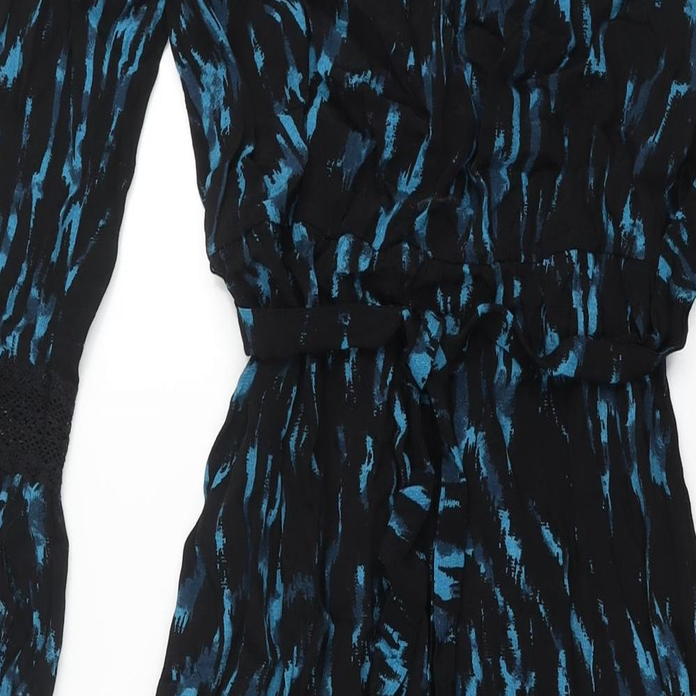 Monsoon Womens Black Geometric Viscose Shift Size 8 Mock Neck Button - Lace Detail