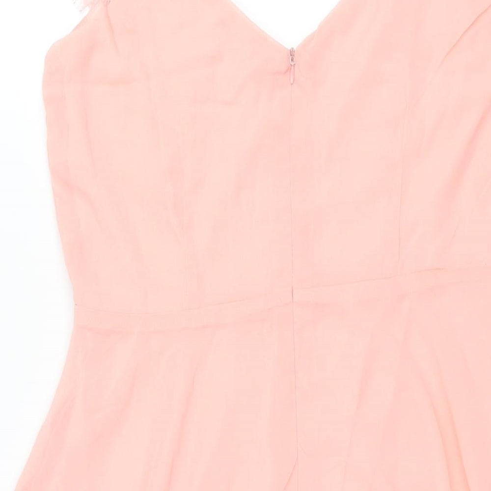 Boohoo Womens Pink Polyester Fit & Flare Size 12 V-Neck Zip - Lace Sleeve