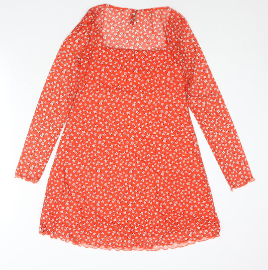 Divided by H&M Womens Red Floral Polyester Shift Size M Scoop Neck Pullover - Rouched