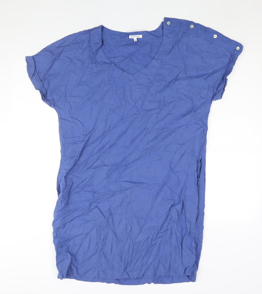 Additional front view of ESPRIT women’s blue linen shift, size XL, v-neck button
