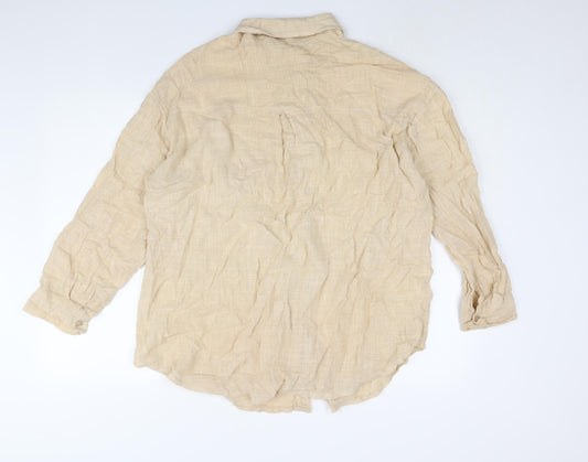 Boohoo Womens Beige Cotton Basic Button-Up Size M Collared
