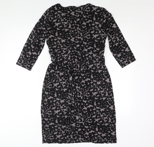 Monsoon Womens Black Geometric Viscose Shift Size 12 V-Neck Pullover - Belted