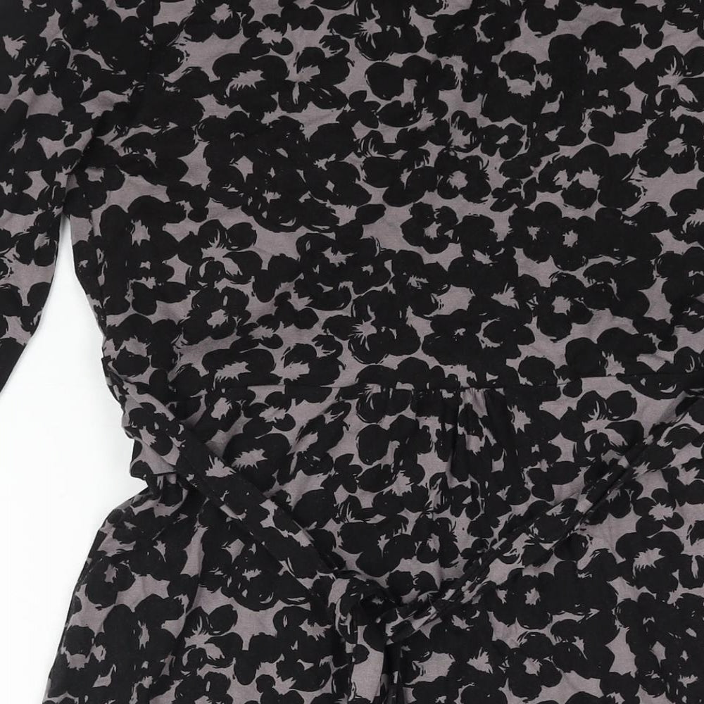 Monsoon Womens Black Geometric Viscose Shift Size 12 V-Neck Pullover - Belted