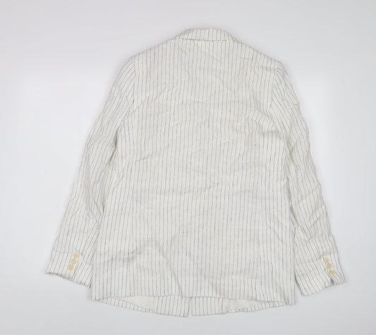 Mango Womens White Striped Jacket Blazer Size M Button