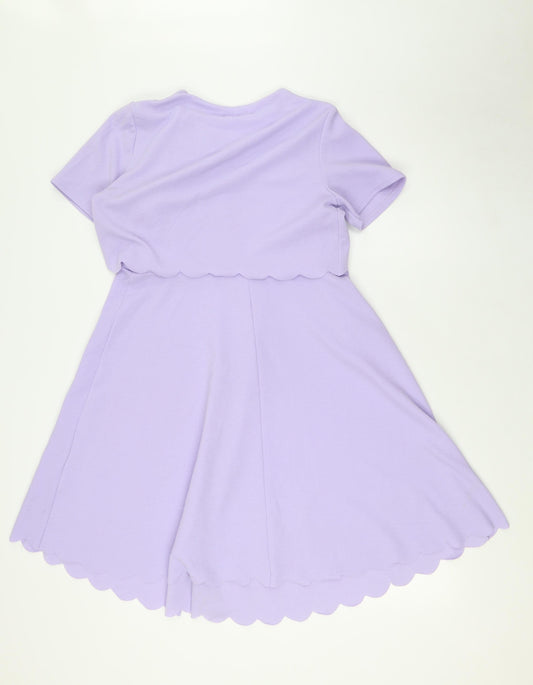 Boohoo Womens Purple Polyester A-Line Size 12 Round Neck