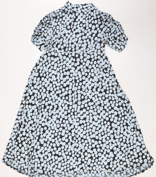 Boohoo Womens Blue Polka Dot Polyester A-Line Size 12 Mock Neck Tie