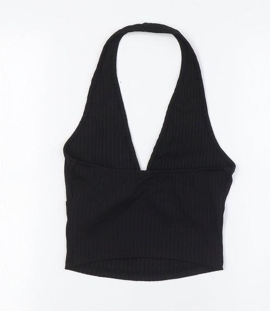 Bershka Womens Black Polyester Basic Button-Up Size S Halter