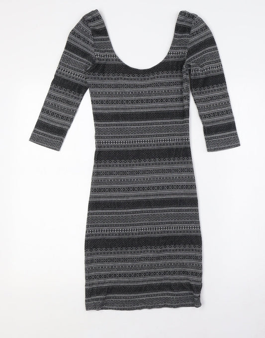 Additional front view of Miss Selfridge women’s black cotton bodycon, size UK 4, scoop neck