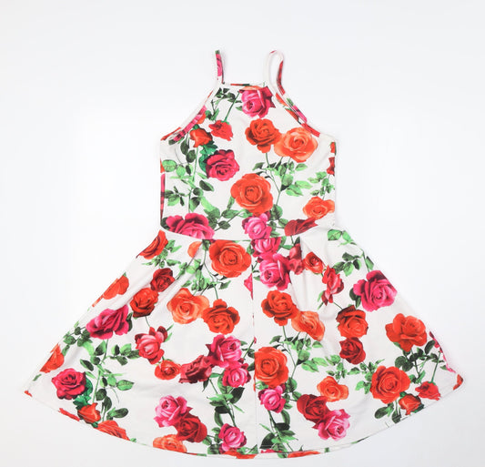 Select Womens Multicoloured Floral Polyester A-Line Size 10 Round Neck