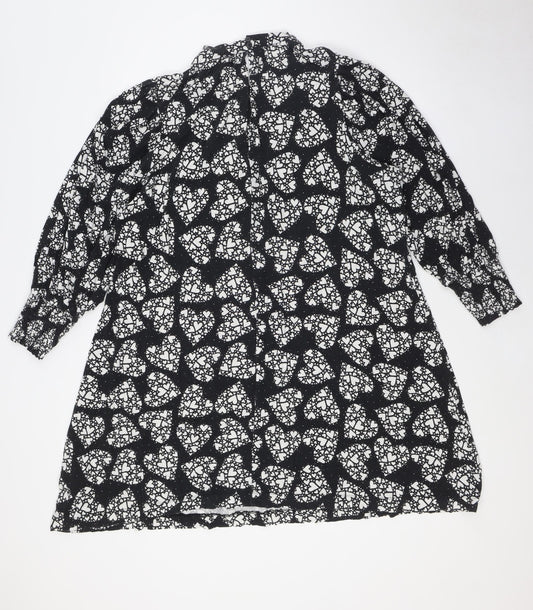 NEXT Womens Black Viscose A-Line Size 18 Mock Neck Button - Hearts