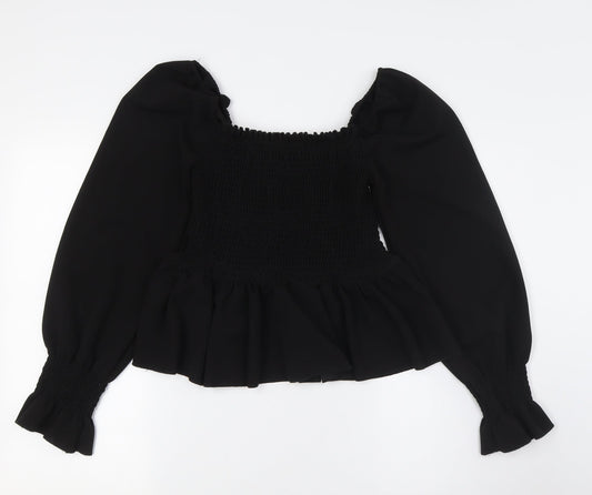 Womens UK Size 10 New Look Black Basic Button-Up
