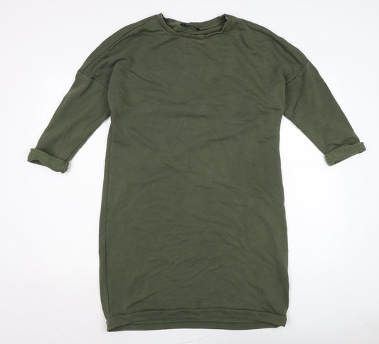 Dorothy Perkins Womens Green Cotton Jumper Dress Size 14 Crew Neck