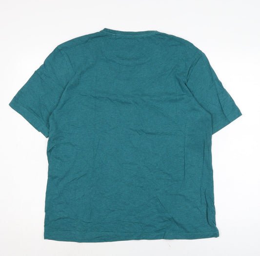 Marks and Spencer Mens Green Cotton T-Shirt Size LT Crew Neck