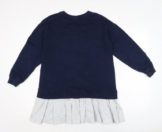 ASOS Womens Blue Cotton Jumper Dress Size 10 Crew Neck