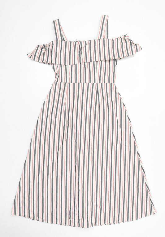 Warehouse Womens Multicoloured Striped Cotton A-Line Size 8 Square Neck