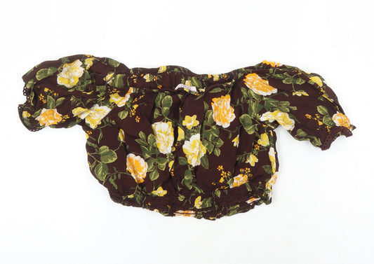 Miss Selfridge Womens Multicoloured Floral Viscose Cropped Blouse Size 10 Boat Neck