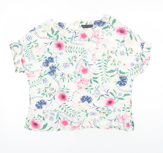 Marks & Spencer Womens Multicoloured Floral Trivinyl Tunic Blouse Size 12 Boat Neck