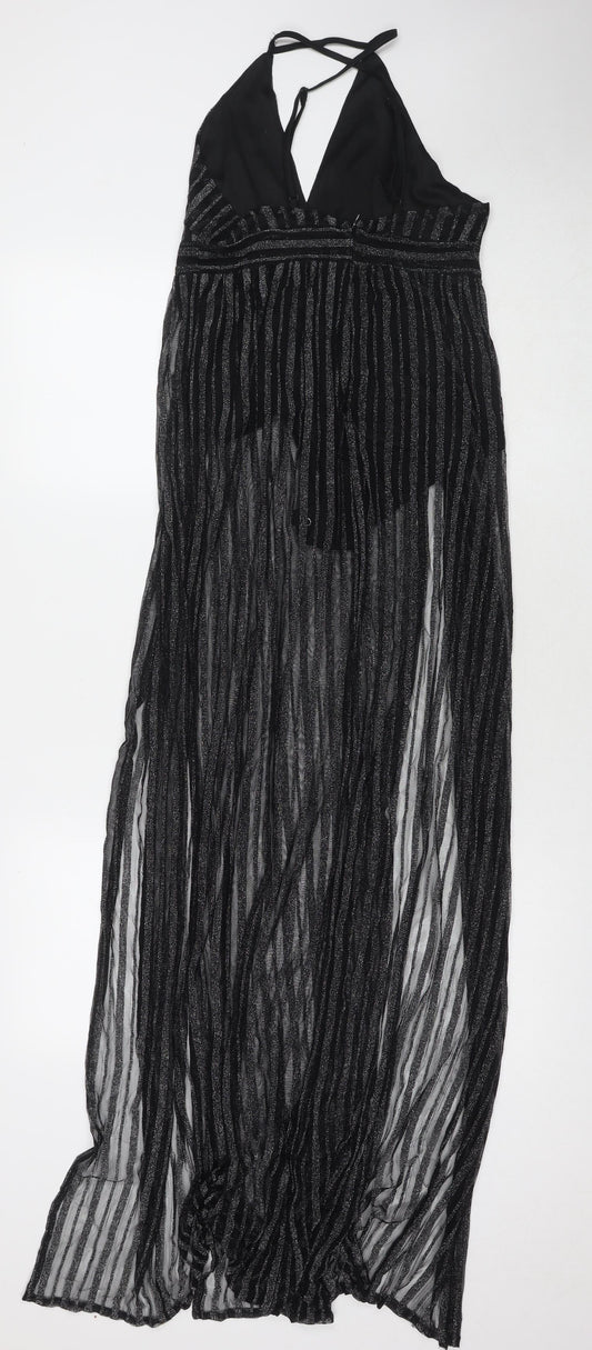 Pink Boutique Womens Black Striped Polyester Maxi Size 10 V-Neck Zip